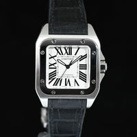 CARTIER | SANTOS 100 Automatic, misura media, acciaio, pelle Ref. 2878 Garanzia Cartier, 2006