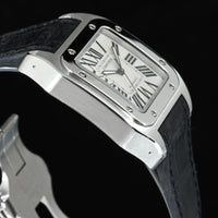 CARTIER | SANTOS 100 Automatic, misura media, acciaio, pelle Ref. 2878 Garanzia Cartier, 2006