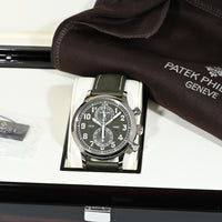 PATEK PHILIPPE | CALATRAVA PILOT TRAVEL TIME FLYBACK Chronograph Khaki green dial Oro bianco Ref. 5924G Scatola e Garanzia Italia 2023