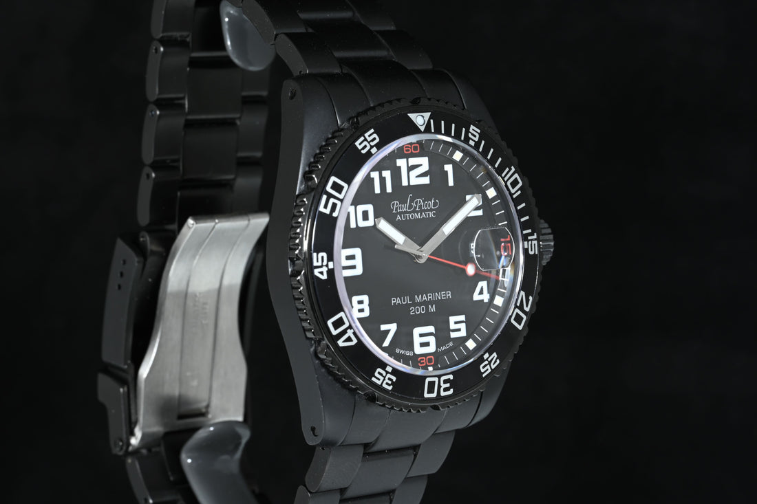 Paul Picot | Paul Mariner III Ref. 4351 SG Paul Picot box, 1910s Steel Black PVD, 42 mm.