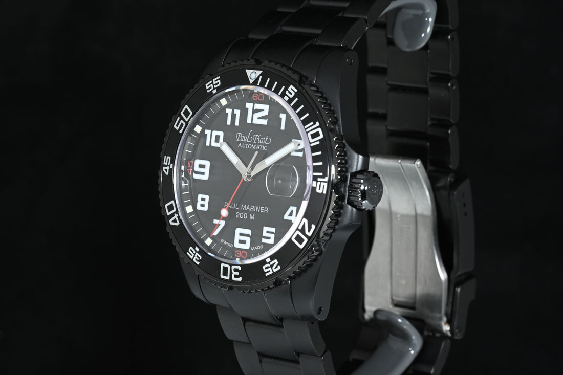 Paul Picot | Paul Mariner III Ref. 4351 SG Paul Picot box, 1910s Steel Black PVD, 42 mm.
