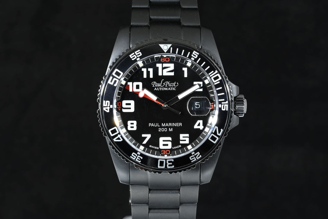 Paul Picot | Paul Mariner III Ref. 4351 SG Paul Picot box, 1910s Steel Black PVD, 42 mm.