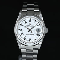 Rolex | Oyster Perpetual Date Ref. 15200 , 34 mm, acciaio, quadrante bianco/Romani