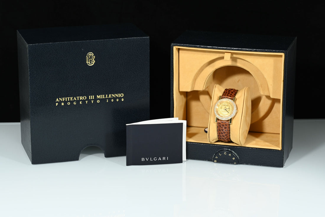 BULGARI | Anfiteatro III Millenium 18 Kt. Yellow Gold and Diamonds | 26 mm. Lady Quartz - Limited Edition BVLGARI