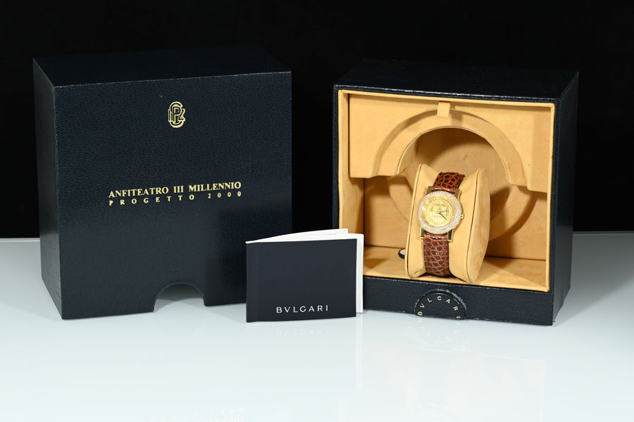 BULGARI | Anfiteatro III Millenium 18 Kt. Yellow Gold and Diamonds | 26 mm. Lady Quartz - Limited Edition BVLGARI
