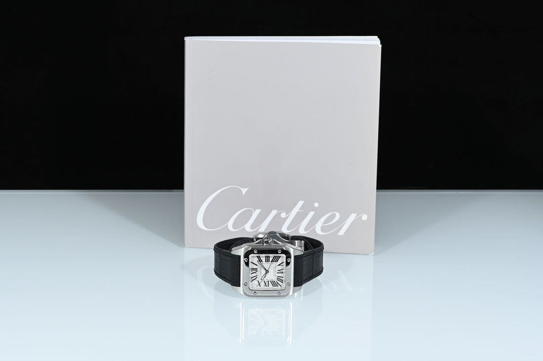 CARTIER | SANTOS 100 Automatic, medium size, steel, leather Ref. 2878 Cartier warranty, 2006