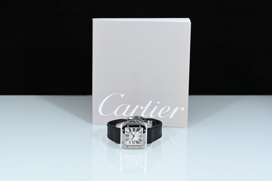 CARTIER | SANTOS 100 Automatic, medium size, steel, leather Ref. 2878 Cartier warranty, 2006
