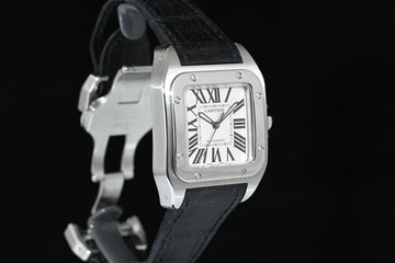 CARTIER | SANTOS 100 Automatic, medium size, steel, leather Ref. 2878 Cartier warranty, 2006