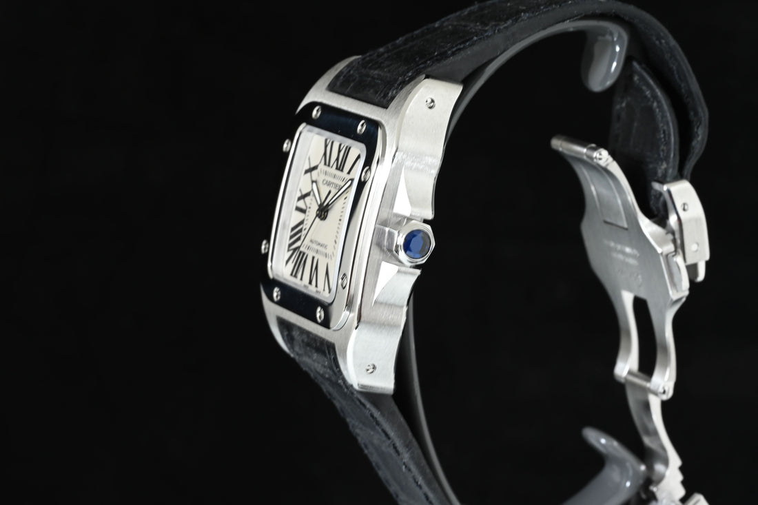 CARTIER | SANTOS 100 Automatic, medium size, steel, leather Ref. 2878 Cartier warranty, 2006