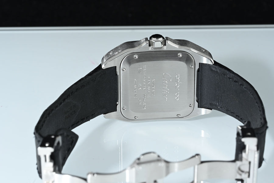 CARTIER | SANTOS 100 Automatic, medium size, steel, leather Ref. 2878 Cartier warranty, 2006