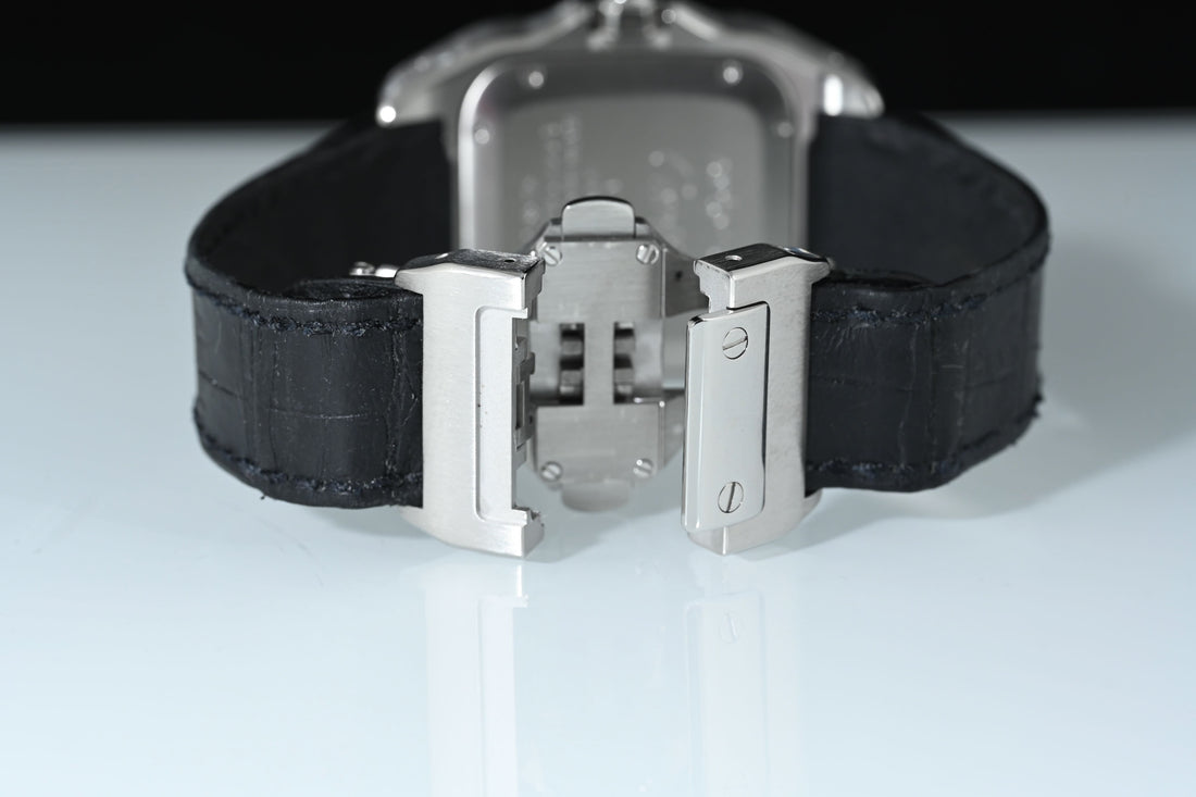 CARTIER | SANTOS 100 Automatic, medium size, steel, leather Ref. 2878 Cartier warranty, 2006