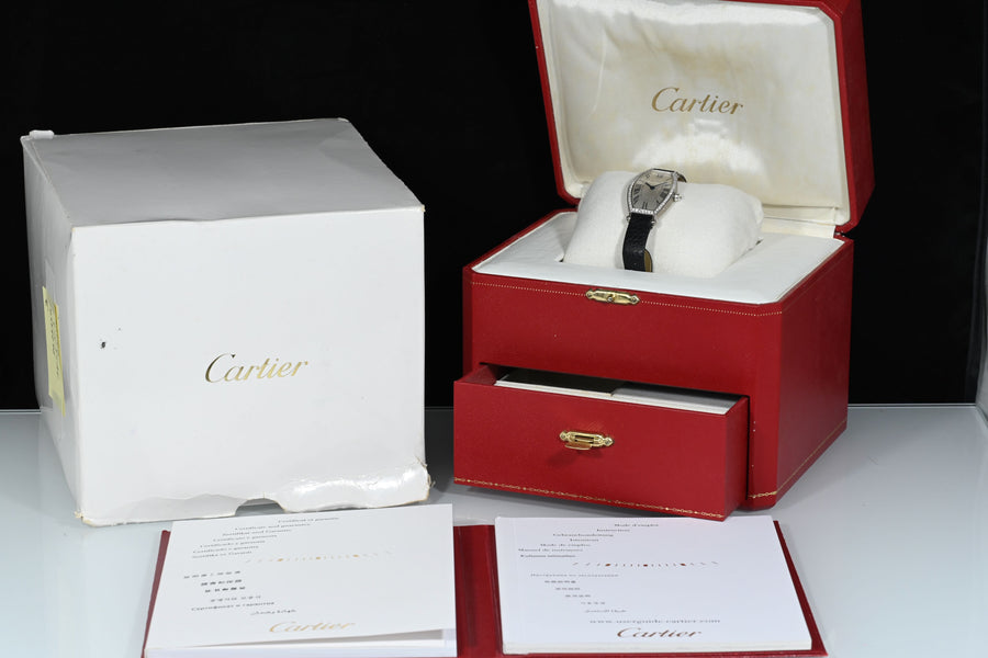 CARTIER | TONNEAU Mécanique Lady, White gold and diamonds Ref. WE400131 Cartier box and papers, 2010