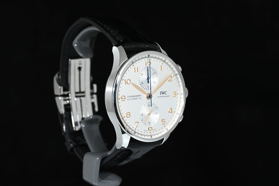 IWC | Portuguese Chronograph Portugieser, 41 mm., Steel, Ref. IW371604 Box and Paper IWC Dec. 2024 Silver dial
