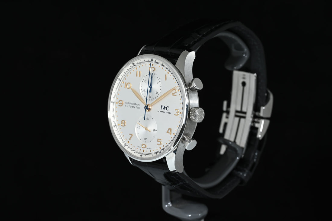 IWC | Portuguese Chronograph Portugieser, 41 mm., Steel, Ref. IW371604 Box and Paper IWC Dec. 2024 Silver dial