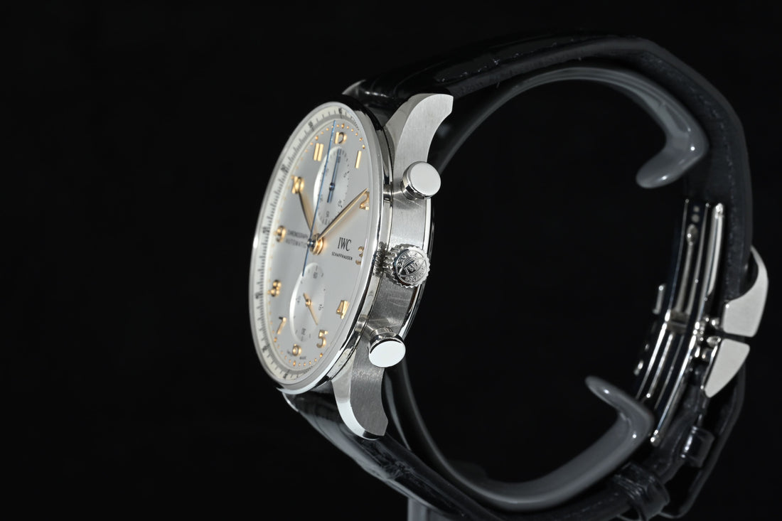 IWC | Portuguese Chronograph Portugieser, 41 mm., Steel, Ref. IW371604 Box and Paper IWC Dec. 2024 Silver dial