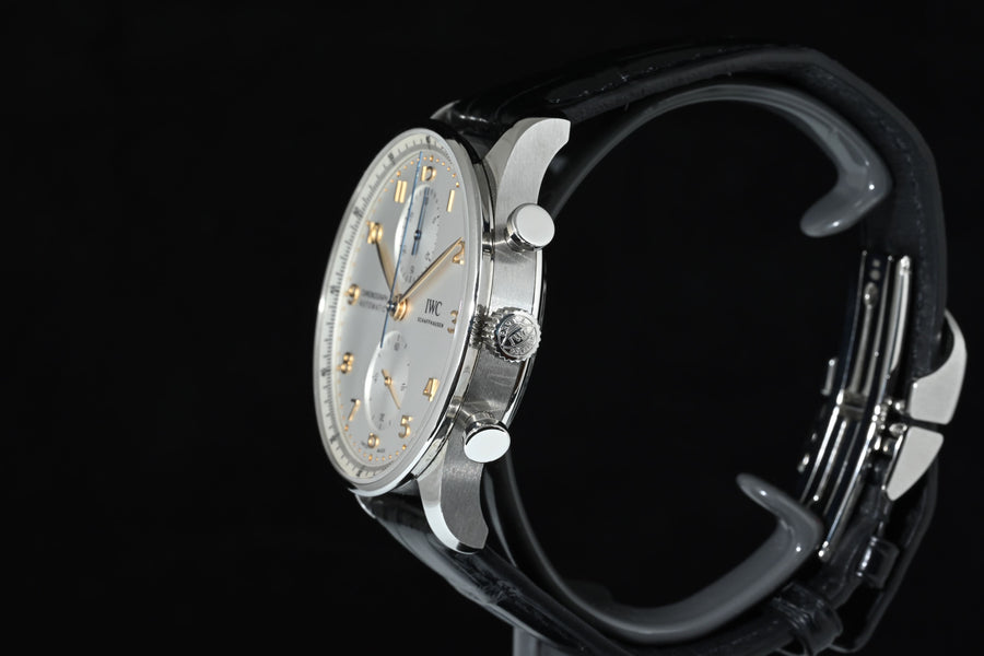 IWC | Portuguese Chronograph Portugieser, 41 mm., Steel, Ref. IW371604 Box and Paper IWC Dec. 2024 Silver dial