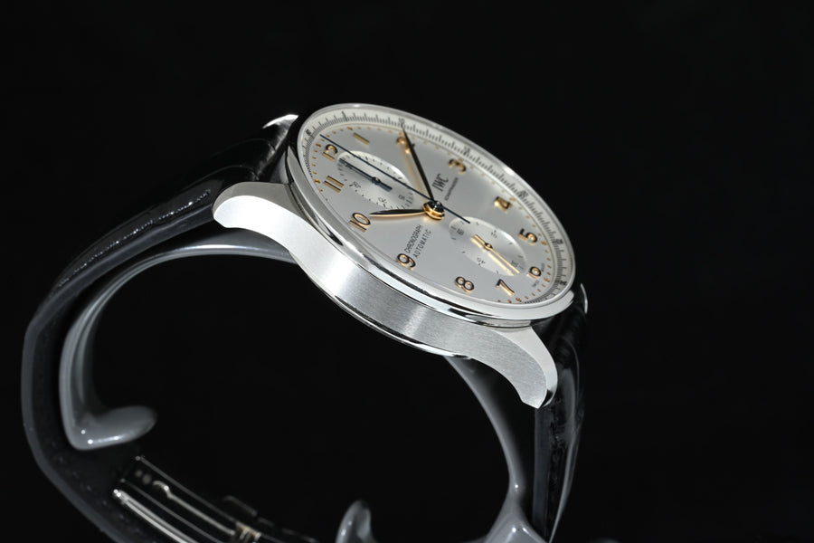 IWC | Portuguese Chronograph Portugieser, 41 mm., Steel, Ref. IW371604 Box and Paper IWC Dec. 2024 Silver dial