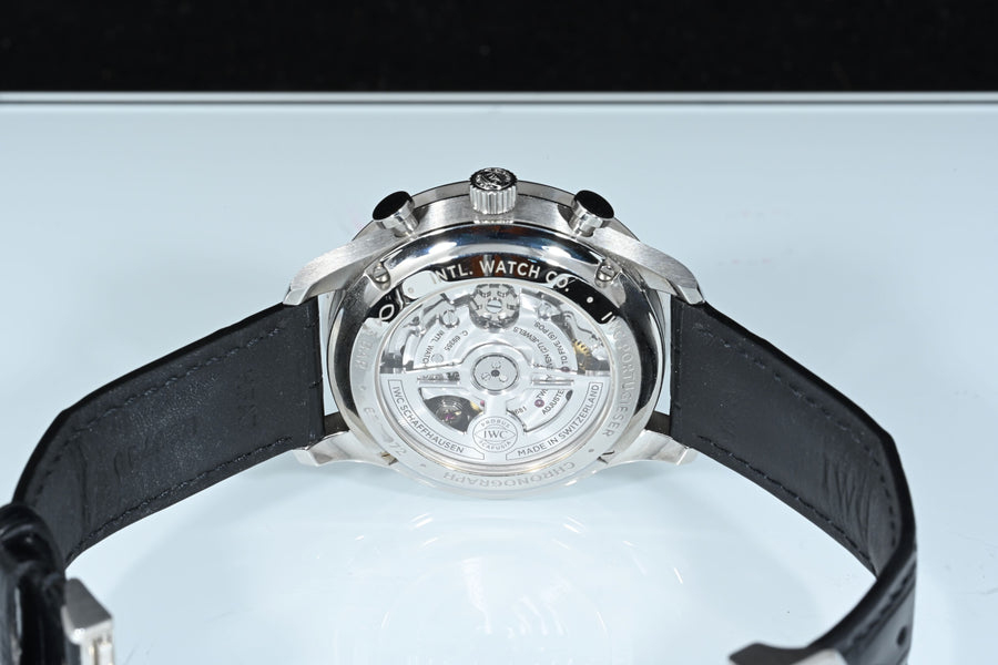 IWC | Portuguese Chronograph Portugieser, 41 mm., Steel, Ref. IW371604 Box and Paper IWC Dec. 2024 Silver dial