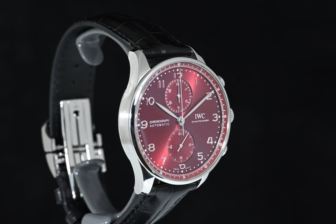IWC | Portoghese Chronograph Portugieser, 41 mm., Acciaio, Ref. IW371616 Scatola e Garanzia IWC 2020 Bordeaux dial