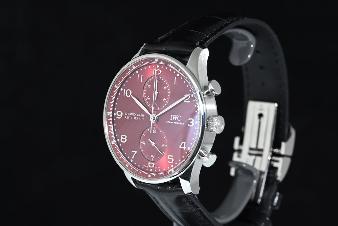 IWC | Portoghese Chronograph Portugieser, 41 mm., Acciaio, Ref. IW371616 Scatola e Garanzia IWC 2020 Bordeaux dial