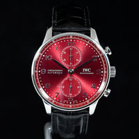 IWC | Portoghese Chronograph Portugieser, 41 mm., Acciaio, Ref. IW371616 Scatola e Garanzia IWC 2020 Bordeaux dial