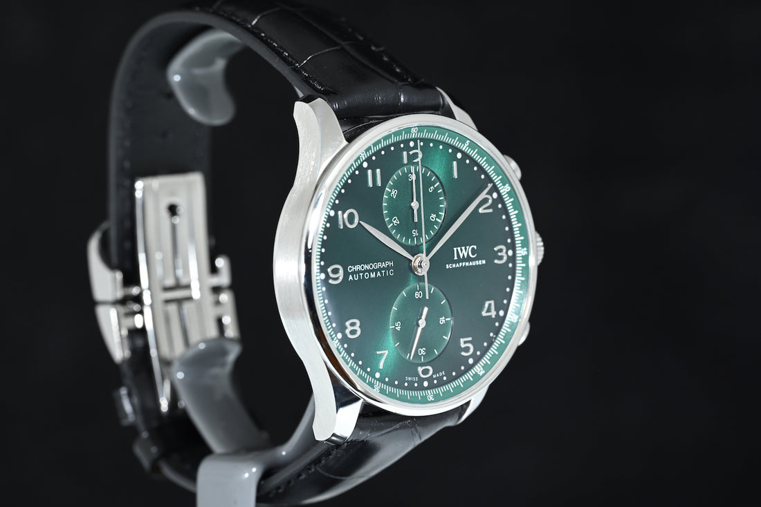 IWC | Portoghese Chronograph Portugieser, 41 mm., Acciaio, Ref. IW371615 Scatola e Garanzia IWC 2020 green dial
