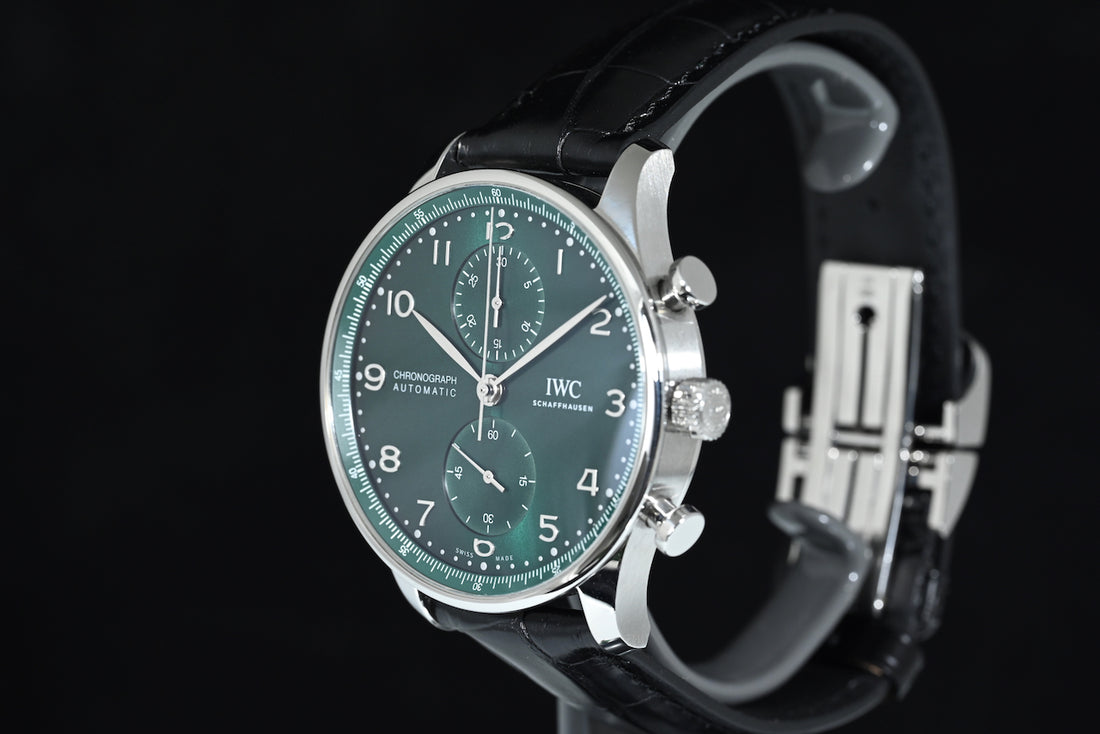 IWC | Portoghese Chronograph Portugieser, 41 mm., Acciaio, Ref. IW371615 Scatola e Garanzia IWC 2020 green dial