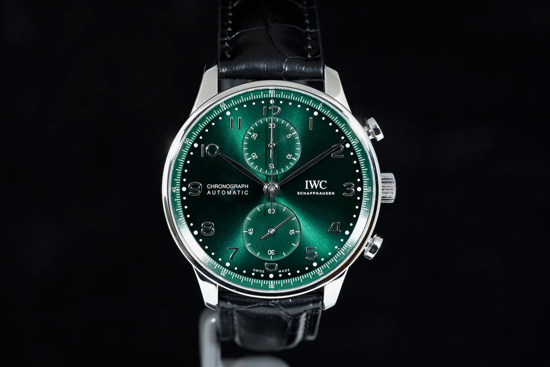 IWC | Portoghese Chronograph Portugieser, 41 mm., Acciaio, Ref. IW371615 Scatola e Garanzia IWC 2020 green dial