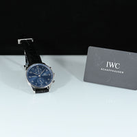 IWC | Portoghese Chronograph Portugieser, 40,9 mm., Acciaio, Ref. IW371491 Garanzia IWC, 2019 Blue dial