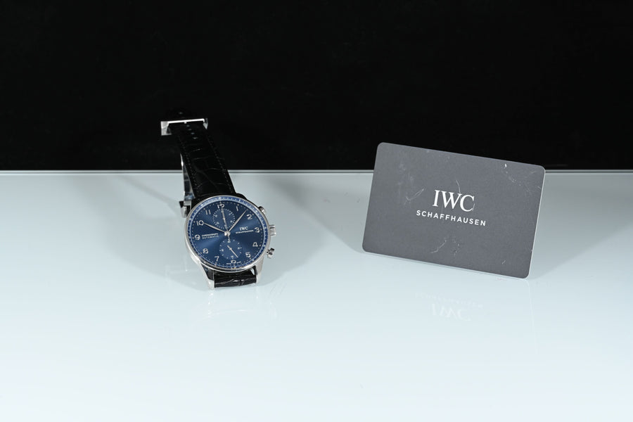 IWC | Portoghese Chronograph Portugieser, 40,9 mm., Acciaio, Ref. IW371491 Garanzia IWC, 2019 Blue dial