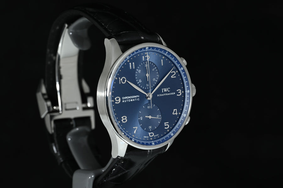 IWC | Portoghese Chronograph Portugieser, 40,9 mm., Acciaio, Ref. IW371491 Garanzia IWC, 2019 Blue dial