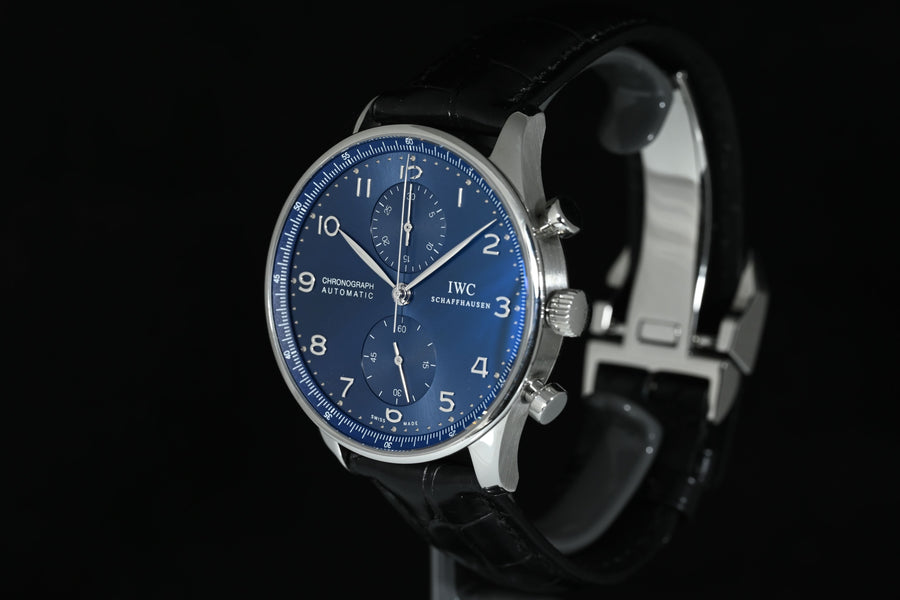 IWC | Portoghese Chronograph Portugieser, 40,9 mm., Acciaio, Ref. IW371491 Garanzia IWC, 2019 Blue dial
