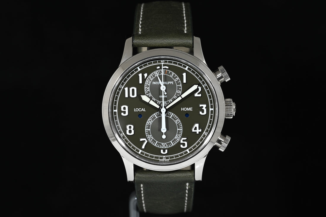 PATEK PHILIPPE | CALATRAVA PILOT TRAVEL TIME  FLYBACK Chronograph Khaki green dial Oro bianco Ref. 5924G Scatola e Garanzia Italia 2023
