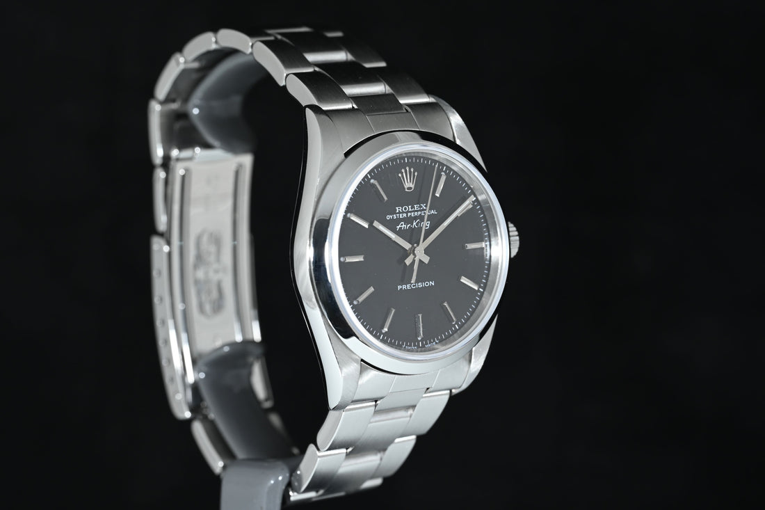 ROLEX | Oyster Perpetual AIR-KING Precision Ref. 14000, acciaio, 34 mm. Scatola e Garanzia Rolex,  2000