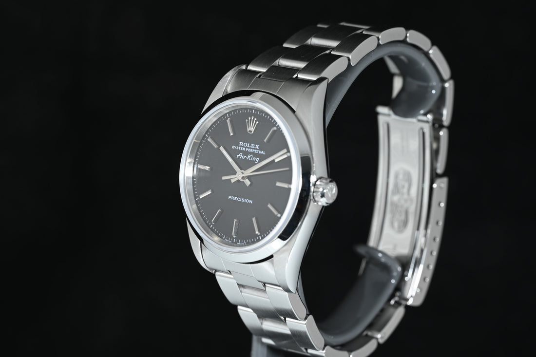 ROLEX | Oyster Perpetual AIR-KING Precision Ref. 14000, acciaio, 34 mm. Scatola e Garanzia Rolex,  2000
