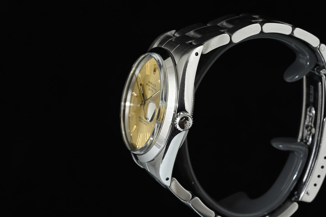 Rolex | Oyster Perpetual DATE Quadrante champagne Automatico, Acciaio, 34 mm. Ref. 15000 Scatola e garanzia Rolex 1989