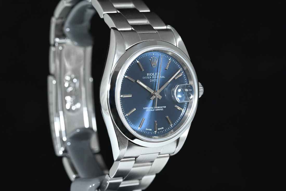 Rolex | Oyster Perpetual Date Ref. 15200, 34 mm, steel, blue dial, Year 1996