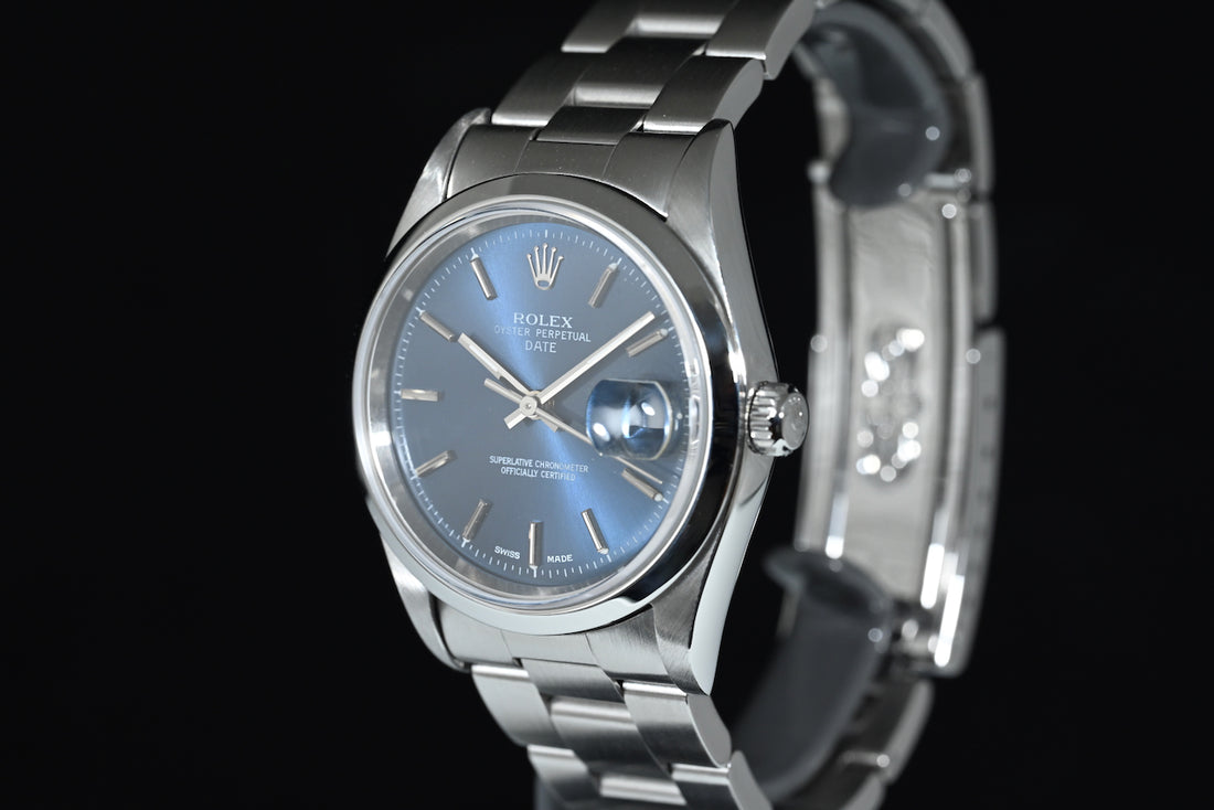 Rolex | Oyster Perpetual Date Ref. 15200, 34 mm, steel, blue dial, Year 1996