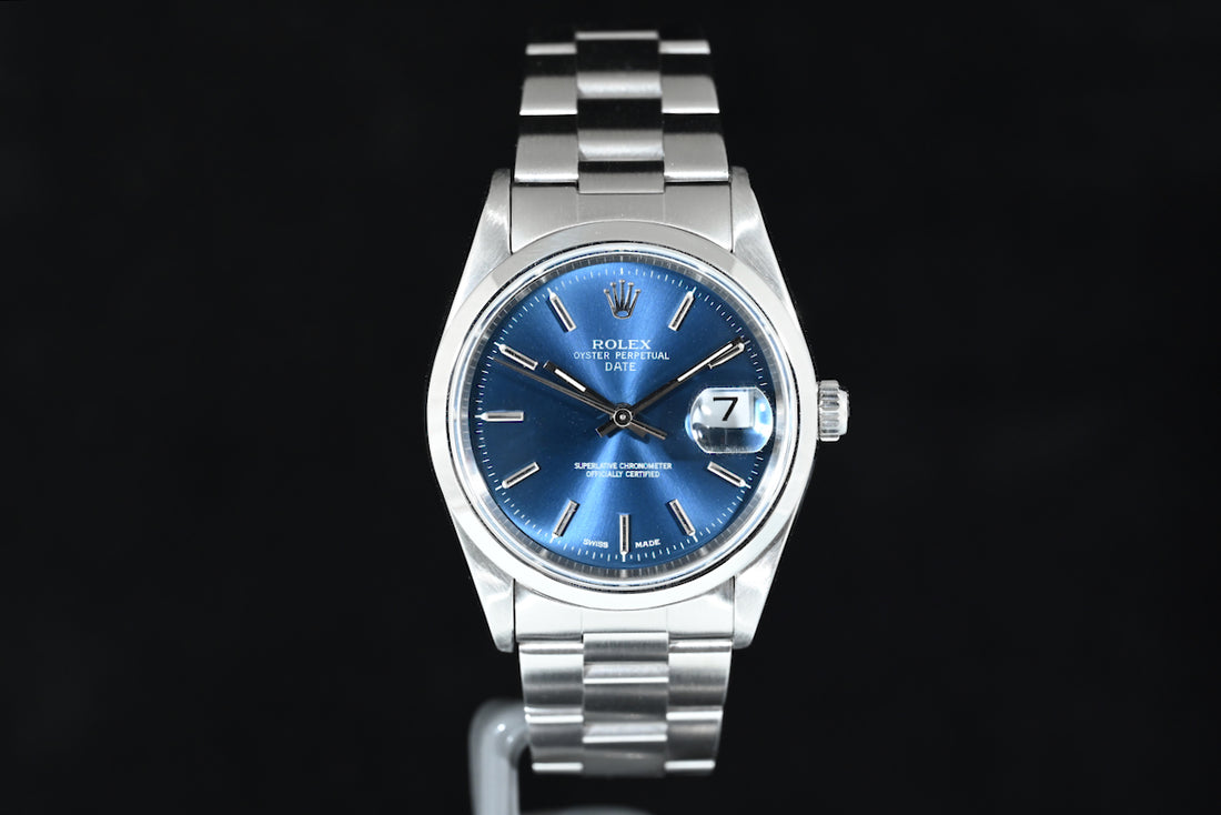 Rolex | Oyster Perpetual Date Ref. 15200, 34 mm, steel, blue dial, Year 1996