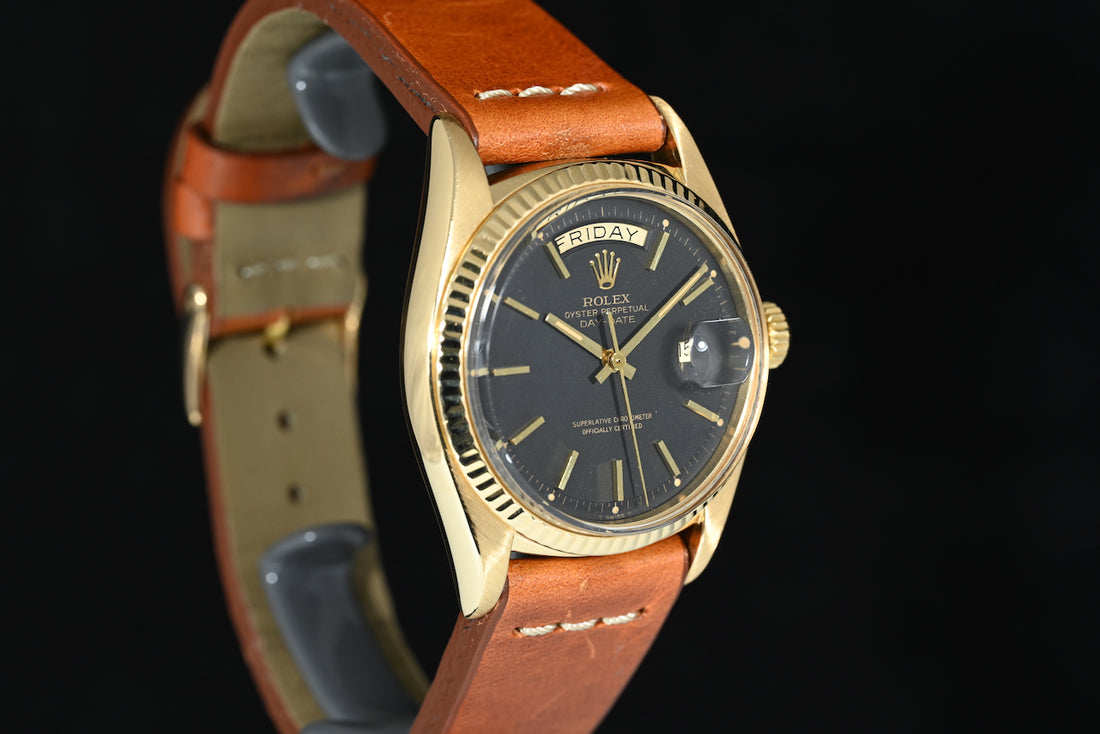 ROLEX | Oyster Perpetual DAY-DATE Yellow gold/leather 36 mm. Ref. 1803 from 1975