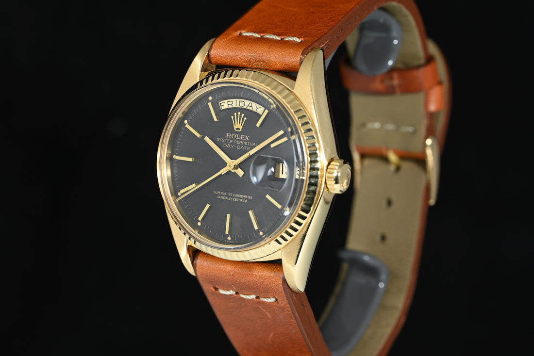 ROLEX | Oyster Perpetual DAY-DATE Yellow gold/leather 36 mm. Ref. 1803 from 1975