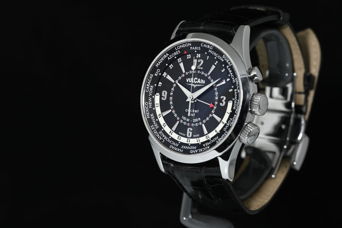 Vulcain | Aviator Certified Cricket GMT Mechanical Alarm - Alarm Clock | Steel Ref. 100108.028 Vulcain Box 2014