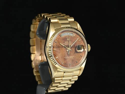 Oyster Perpetual Day-Date Ref. 18038 Wood dial Oro Bracciale President Scatola e Garanzia Rolex 1985